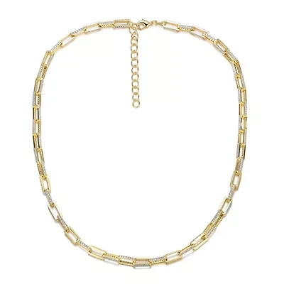 Lab Created 14K Gold Plated with Clear Cubic Zirconia Link & Chain Necklace