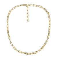 Lab Created 14K Gold Plated with Clear Cubic Zirconia Link & Chain Necklace