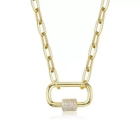 Lab Created 14K Gold Plated with Clear Cubic Zirconia Chain Rectangle Pendant Necklace for Kids/Teens