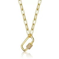 Lab Created 14K Gold Plated with Clear Cubic Zirconia Chain Rectangle Pendant Necklace for Kids/Teens