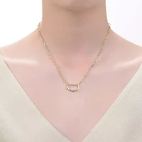 Lab Created 14K Gold Plated with Clear Cubic Zirconia Chain Rectangle Pendant Necklace for Kids/Teens