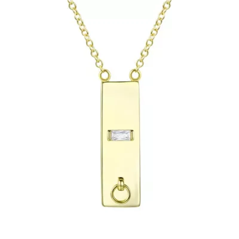 Lab Created 14K Gold Plated with Clear Cubic Zirconia Bar Necklace for Kids/Teens