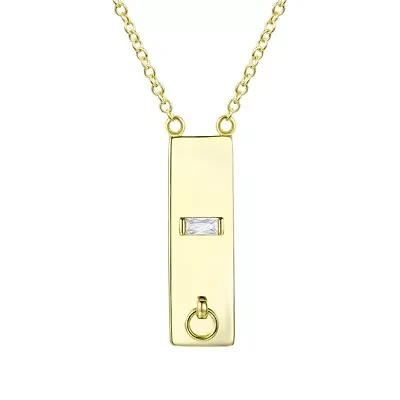 Lab Created 14K Gold Plated with Clear Cubic Zirconia Bar Necklace for Kids/Teens