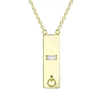 Lab Created 14K Gold Plated with Clear Cubic Zirconia Bar Necklace for Kids/Teens