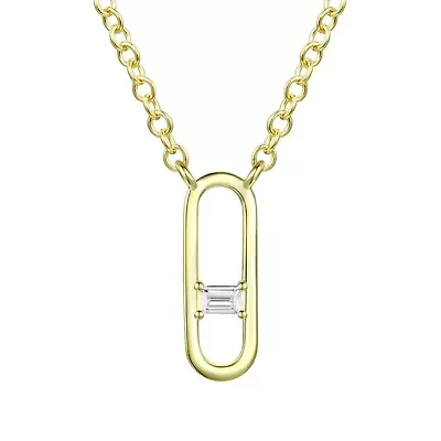 Lab Created 14K Gold Plated with Clear Baguette Cubic Zirconia Modern Necklace for Kids/Teens
