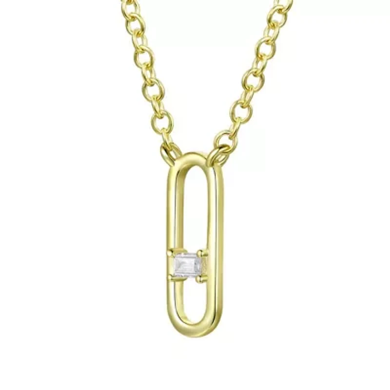 Lab Created 14K Gold Plated with Clear Baguette Cubic Zirconia Modern Necklace for Kids/Teens