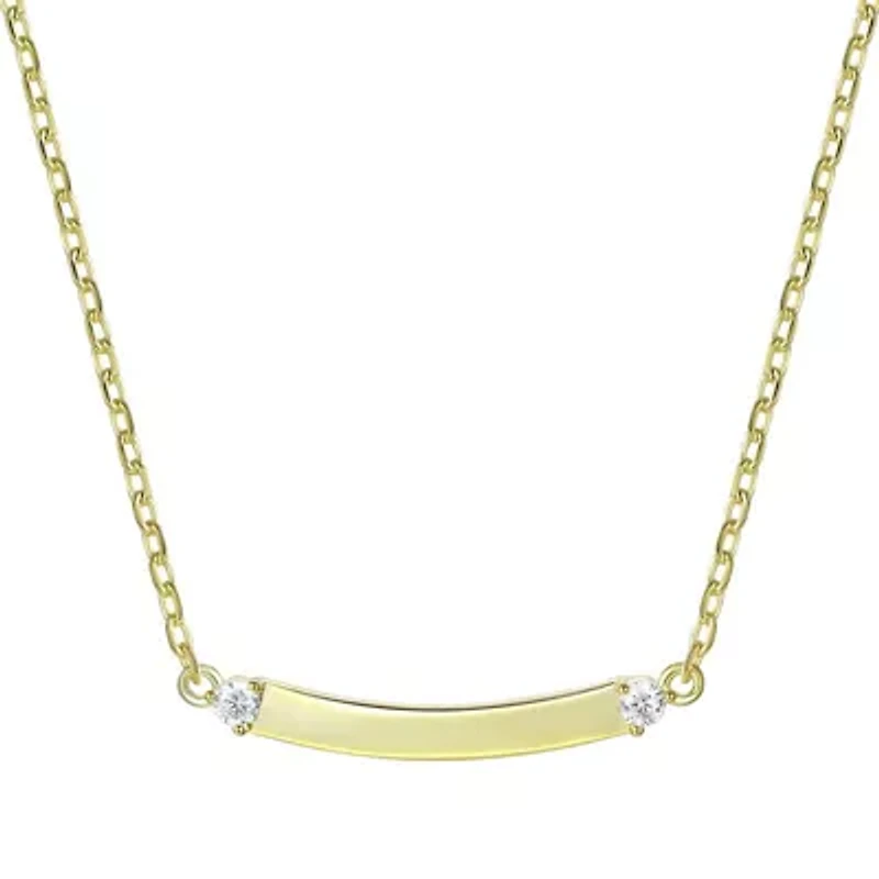 Lab Created 14K Gold Plated with Clear Cubic Zirconia Small Curved Bar Necklace