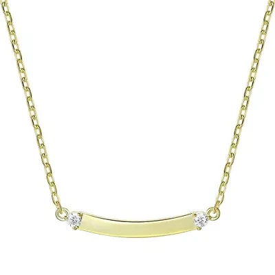 Lab Created 14K Gold Plated with Clear Cubic Zirconia Small Curved Bar Necklace