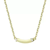 Lab Created 14K Gold Plated with Clear Cubic Zirconia Small Curved Bar Necklace