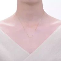 Lab Created 14K Gold Plated with Clear Cubic Zirconia Small Curved Bar Necklace