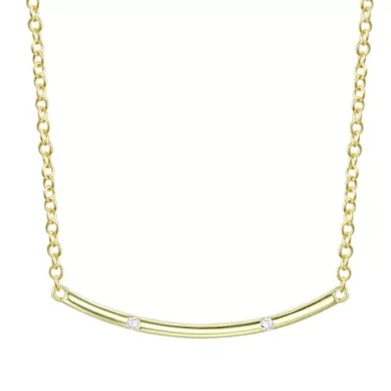 Lab Created 14K Gold Plated with Clear Cubic Zirconia Long Curved Bar Necklace