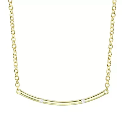 Lab Created 14K Gold Plated with Clear Cubic Zirconia Long Curved Bar Necklace