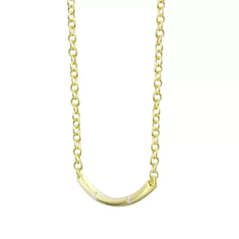 Lab Created 14K Gold Plated with Clear Cubic Zirconia Long Curved Bar Necklace