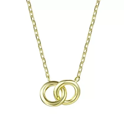 Lab Created 14K Gold Plated with Clear Cubic Zirconia Two-Overlapping Rings Necklace for Kids/Teens