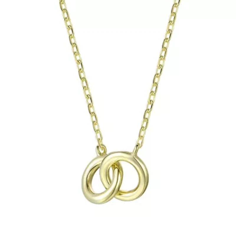 Lab Created 14K Gold Plated with Clear Cubic Zirconia Two-Overlapping Rings Necklace for Kids/Teens