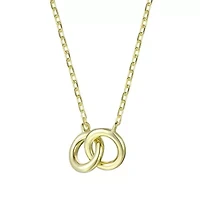 Lab Created 14K Gold Plated with Clear Cubic Zirconia Two-Overlapping Rings Necklace for Kids/Teens