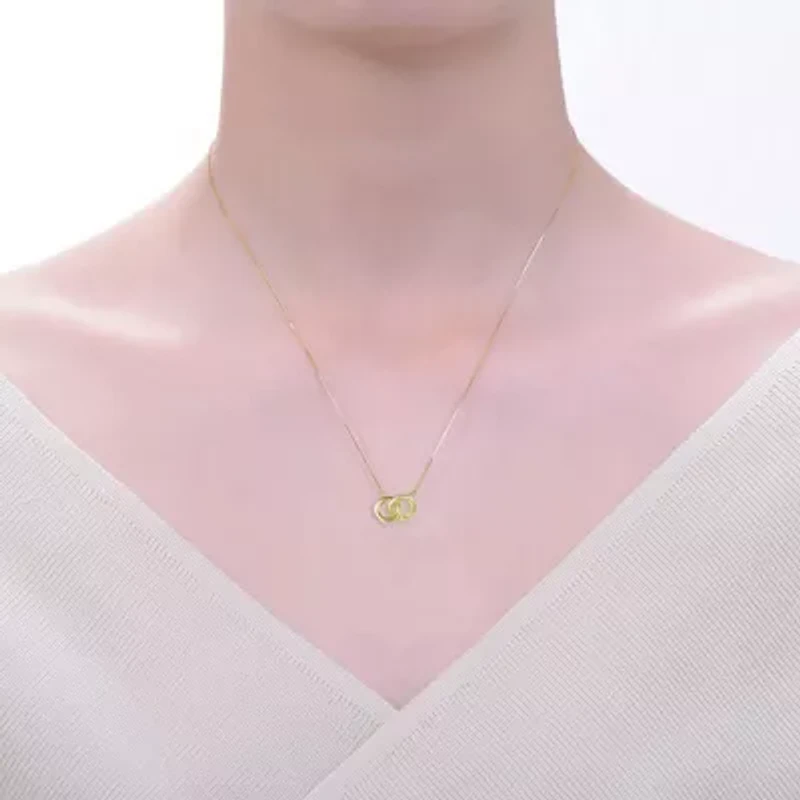 Lab Created 14K Gold Plated with Clear Cubic Zirconia Two-Overlapping Rings Necklace for Kids/Teens