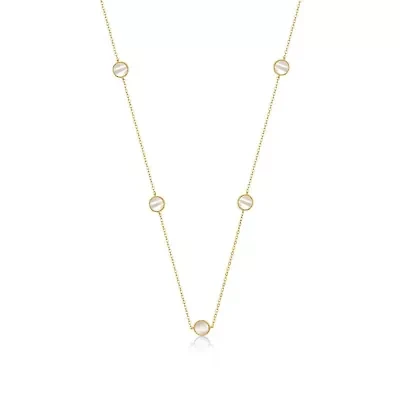 Lab Created 14K Gold Plated with Clear Cubic Zirconia Halo Mariner Link Station chain Necklace