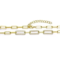 Lab Created 14K Gold Plated with Clear Cubic Zirconia Elongated Cable Link Chain Necklace for Kids/Teens