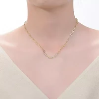 Lab Created 14K Gold Plated with Clear Cubic Zirconia Elongated Cable Link Chain Necklace for Kids/Teens