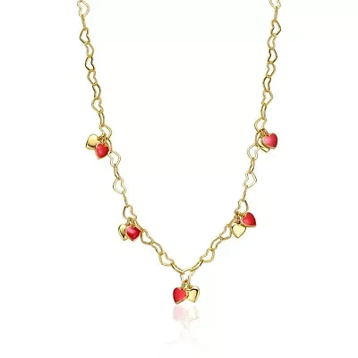 Lab Created 14K Gold Plated with Red Heart Enamel Charm Necklace for Kids