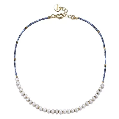 Lab Created 14K Gold Plated with Light Blue Mineral Beads & Freshwater Pearls Bracelet for Kids/Teens