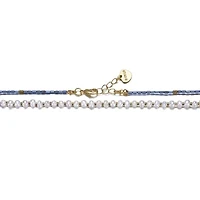 Lab Created 14K Gold Plated with Light Blue Mineral Beads & Freshwater Pearls Bracelet for Kids/Teens