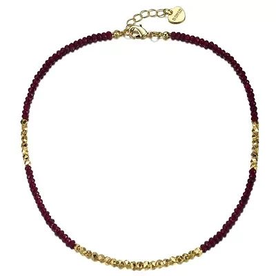 Lab Created 14K Gold Plated with Red and Gold Plated Mineral Beaded Necklace for Kids