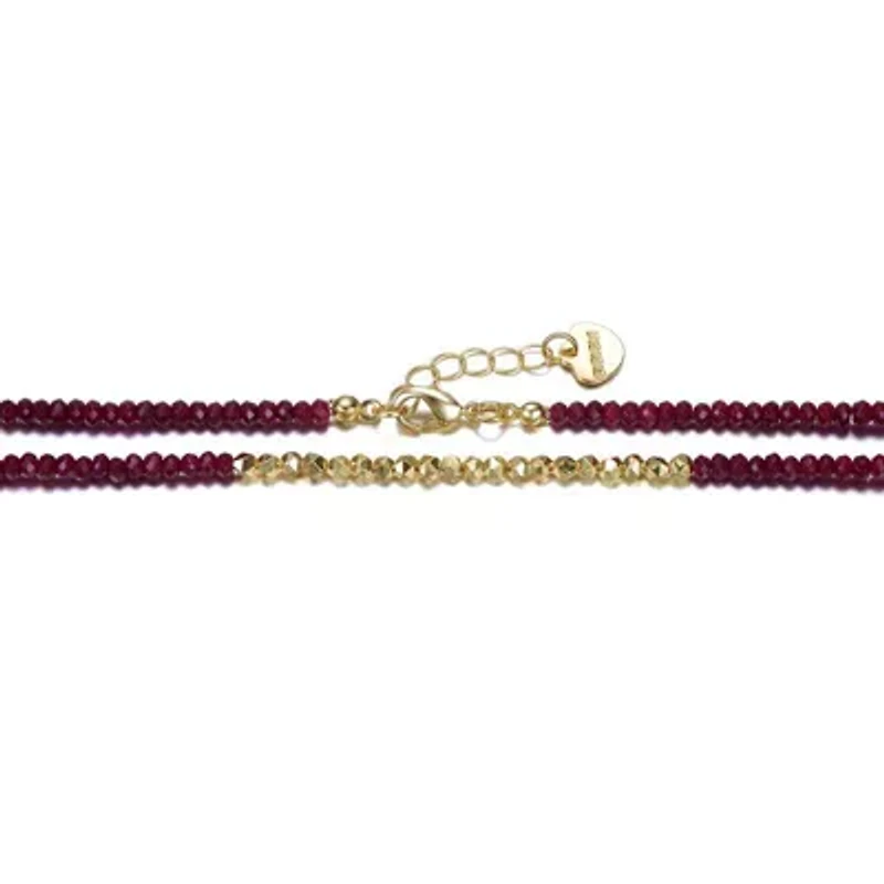 Lab Created 14K Gold Plated with Red and Gold Plated Mineral Beaded Necklace for Kids