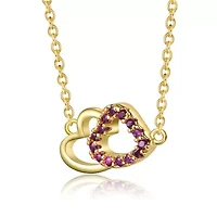 Lab Created 14K Gold Plated with Ruby Red Cubic Zirconia Double Heart Entwined Necklace