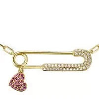 Lab Created Pink Cubic Zirconia Heart Charm Dangle Paperclip Adjustable Length Necklace