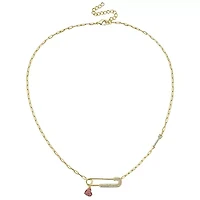 Lab Created Pink Cubic Zirconia Heart Charm Dangle Paperclip Adjustable Length Necklace