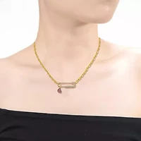 Lab Created Pink Cubic Zirconia Heart Charm Dangle Paperclip Adjustable Length Necklace