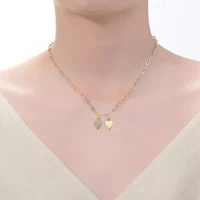 Lab Created 14K Gold Plated with Clear Cubic Zirconia Double Heart Pendant Cable Chain Adjustable Necklace