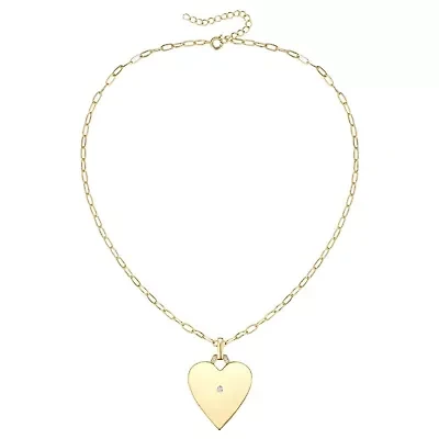 Lab Created 14K Gold Plated with Clear Cubic Zirconia Heart Pendant Necklace