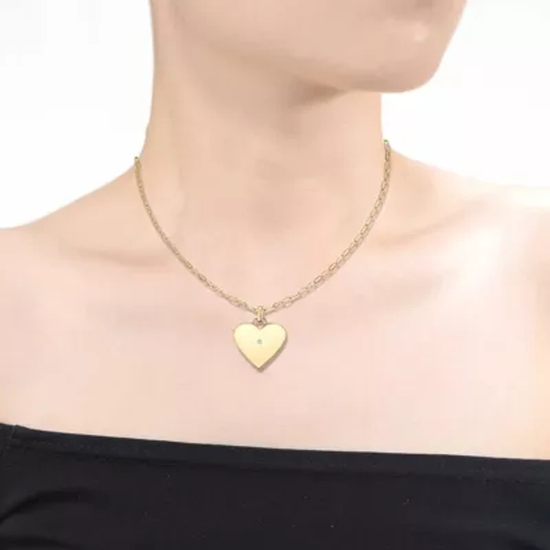 Lab Created 14K Gold Plated with Clear Cubic Zirconia Heart Pendant Necklace