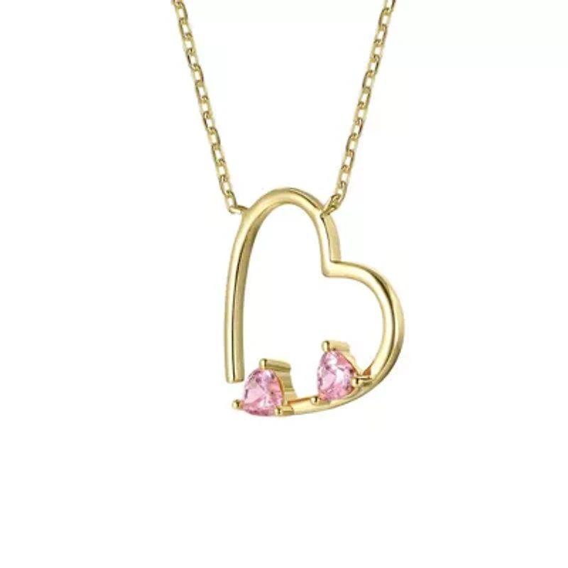 Lab Created 14K Gold Plated with Pink Cubic Zirconia Open Heart Layering Necklace