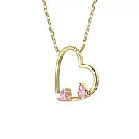 Lab Created 14K Gold Plated with Pink Cubic Zirconia Open Heart Layering Necklace