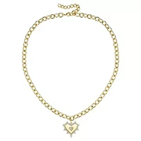 Lab Created 14K Gold Plated with Clear Cubic Zirconia Sunshine Heart Pendant Curb Chain Adjustable Necklace