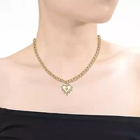 Lab Created 14K Gold Plated with Clear Cubic Zirconia Sunshine Heart Pendant Curb Chain Adjustable Necklace