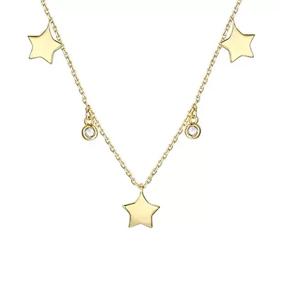 Lab Created 14K Gold Plated with Clear Cubic Zirconia Droplets & Star Charm Station Necklace