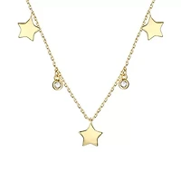 Lab Created 14K Gold Plated with Clear Cubic Zirconia Droplets & Star Charm Station Necklace