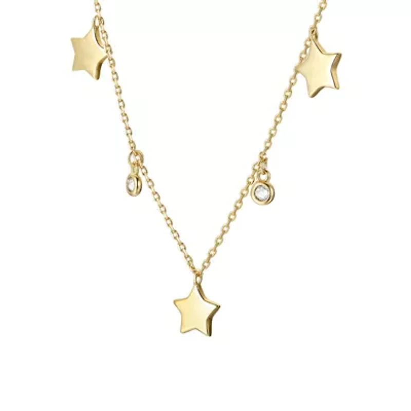 Lab Created 14K Gold Plated with Clear Cubic Zirconia Droplets & Star Charm Station Necklace