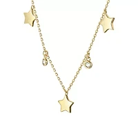 Lab Created 14K Gold Plated with Clear Cubic Zirconia Droplets & Star Charm Station Necklace
