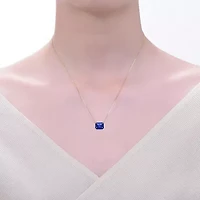 Lab Created 14K Gold Plated with Radiant Cut Blue Cubic Zirconia Solitaire Enamel Halo Petite Pendant Necklace