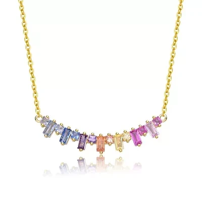 Lab Created 14K Gold Plated with multi-Colored Cubic Zirconia Linear Cluster Fringe Pendant Necklace