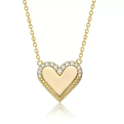 Lab Created 14K Gold Plated with Clear Cubic Zirconia Heart Pendant Necklace