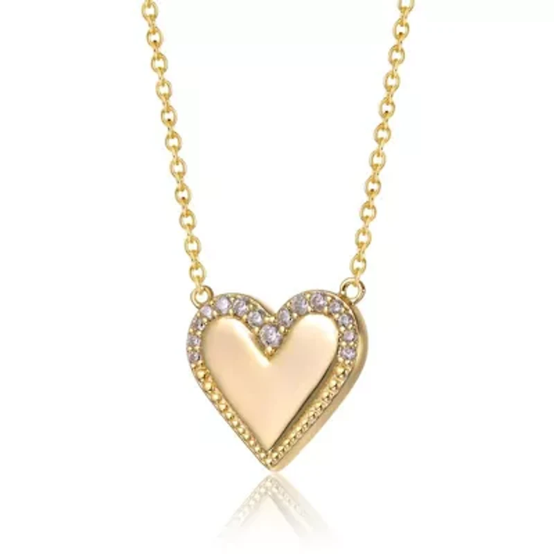 Lab Created 14K Gold Plated with Clear Cubic Zirconia Heart Pendant Necklace