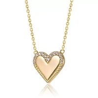 Lab Created 14K Gold Plated with Clear Cubic Zirconia Heart Pendant Necklace
