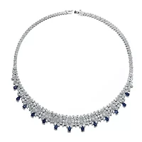 Lab Created Rozzato Radiant Elegance White Gold Plated with Sapphire Blue Cubic Zirconia Drop Tennis Necklace